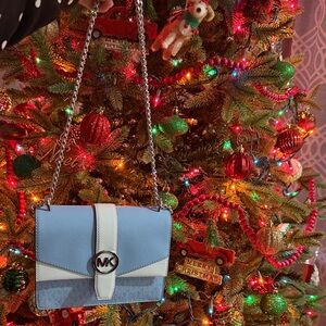 Michael Kors Light Blue and White Crossbody Bag